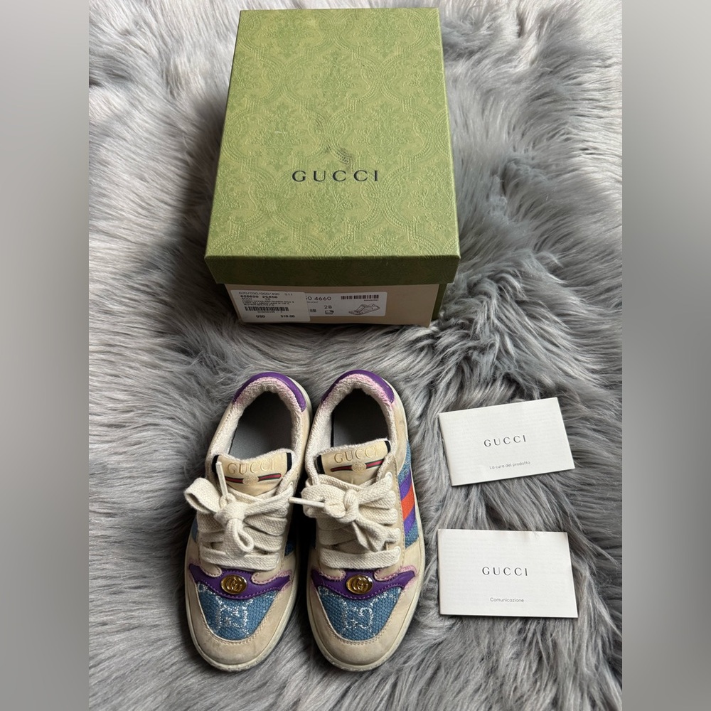 Gucci Screener GG Sneaker Beige Purple 626620 Kids Sneakers Shoes Sz 28 US 11